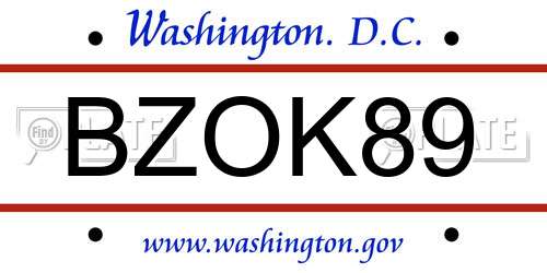 BZOK89 District Of Columbia License Plate