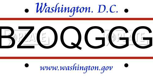 BZOQGGG District Of Columbia License Plate