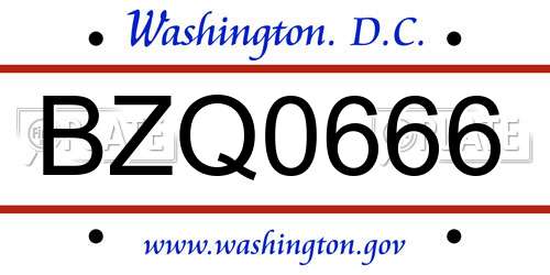 BZQ0666 District Of Columbia License Plate