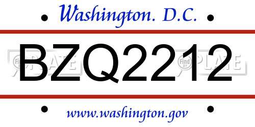 BZQ2212 District Of Columbia License Plate