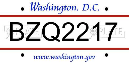 BZQ2217 District Of Columbia License Plate
