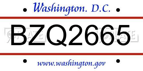 BZQ2665 District Of Columbia License Plate