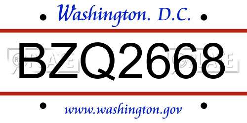 BZQ2668 District Of Columbia License Plate