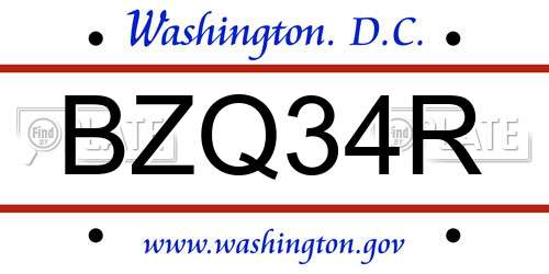 BZQ34R District Of Columbia License Plate
