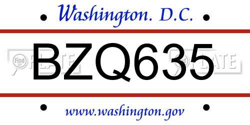 BZQ635 District Of Columbia License Plate