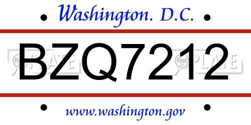 BZQ7212 District Of Columbia License Plate