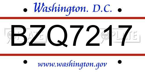BZQ7217 District Of Columbia License Plate