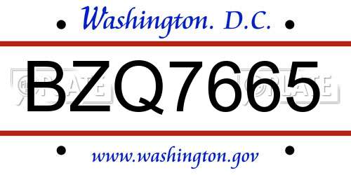 BZQ7665 District Of Columbia License Plate