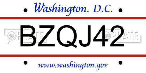 BZQJ42 District Of Columbia License Plate
