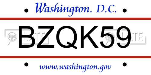 BZQK59 District Of Columbia License Plate