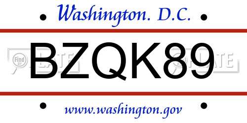 BZQK89 District Of Columbia License Plate