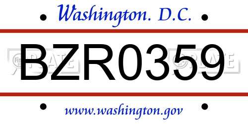 BZR0359 District Of Columbia License Plate