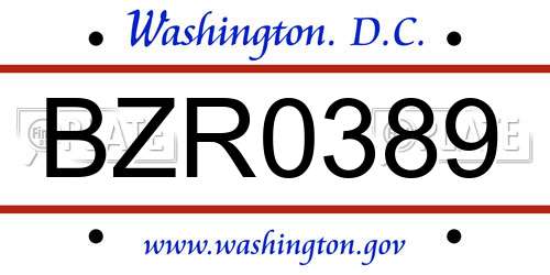 BZR0389 District Of Columbia License Plate