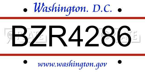 BZR4286 District Of Columbia License Plate