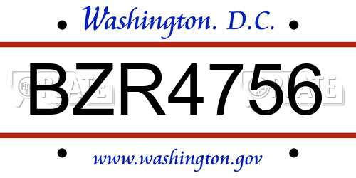 BZR4756 District Of Columbia License Plate