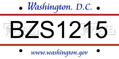 BZS1215 District Of Columbia License Plate