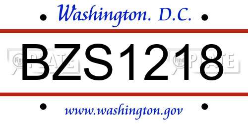 BZS1218 District Of Columbia License Plate