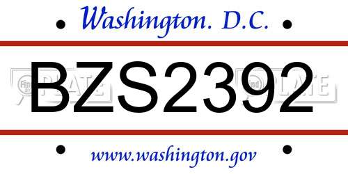 BZS2392 District Of Columbia License Plate