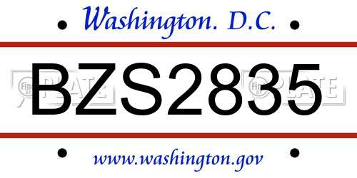 BZS2835 District Of Columbia License Plate