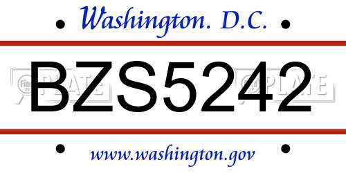 BZS5242 District Of Columbia License Plate
