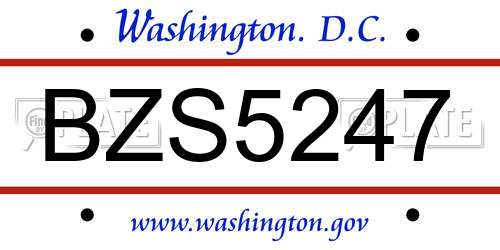 BZS5247 District Of Columbia License Plate