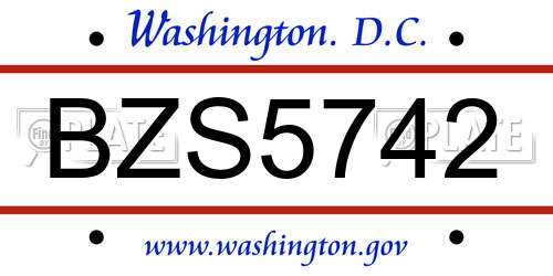 BZS5742 District Of Columbia License Plate
