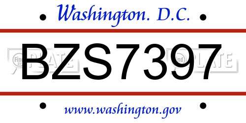 BZS7397 District Of Columbia License Plate