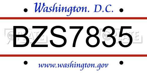 BZS7835 District Of Columbia License Plate