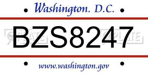 BZS8247 District Of Columbia License Plate