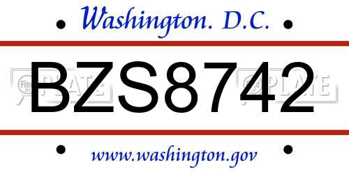 BZS8742 District Of Columbia License Plate
