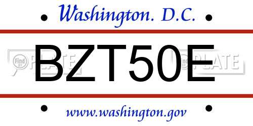 BZT50E District Of Columbia License Plate