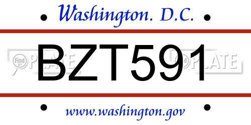 BZT591 District Of Columbia License Plate