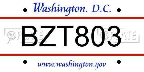 BZT803 District Of Columbia License Plate