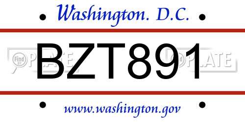 BZT891 District Of Columbia License Plate