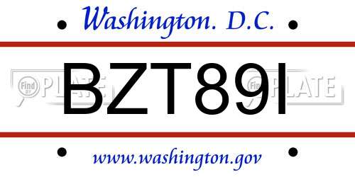 BZT89I District Of Columbia License Plate