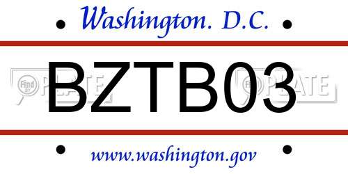 BZTB03 District Of Columbia License Plate