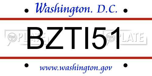 BZTI51 District Of Columbia License Plate