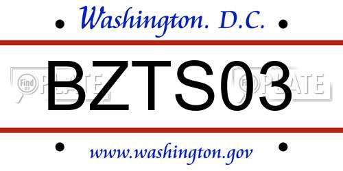 BZTS03 District Of Columbia License Plate