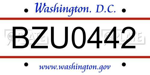 BZU0442 District Of Columbia License Plate
