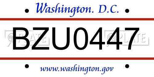 BZU0447 District Of Columbia License Plate