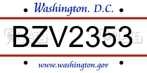 BZV2353 District Of Columbia License Plate