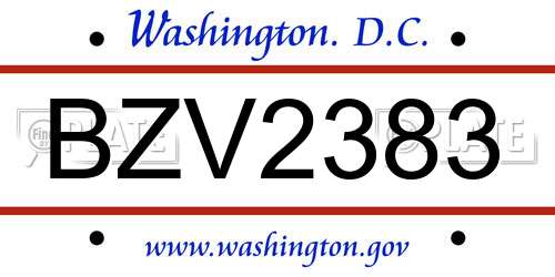 BZV2383 District Of Columbia License Plate
