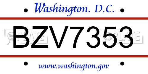 BZV7353 District Of Columbia License Plate