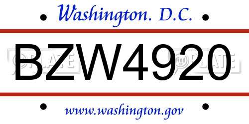 BZW4920 District Of Columbia License Plate