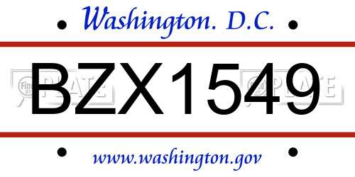 BZX1549 District Of Columbia License Plate