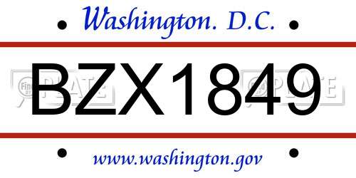 BZX1849 District Of Columbia License Plate