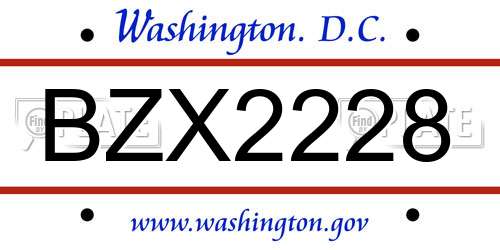 BZX2228 District Of Columbia License Plate