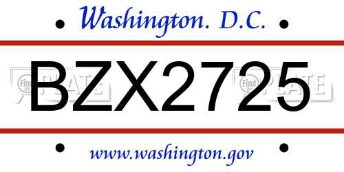 BZX2725 District Of Columbia License Plate
