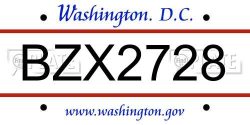 BZX2728 District Of Columbia License Plate
