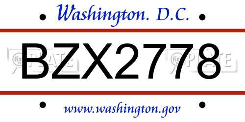 BZX2778 District Of Columbia License Plate